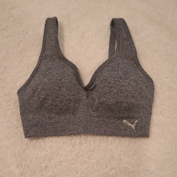Puma Gray Sports Bra with Wide Straps and V-Neck - Picture 1 of 5